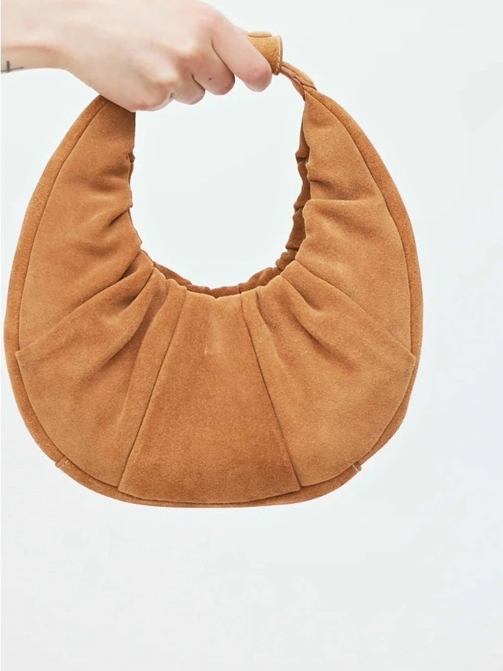 STAUD Soft Pleated Moon Bag Brown Suede Shoulder Bag Like New